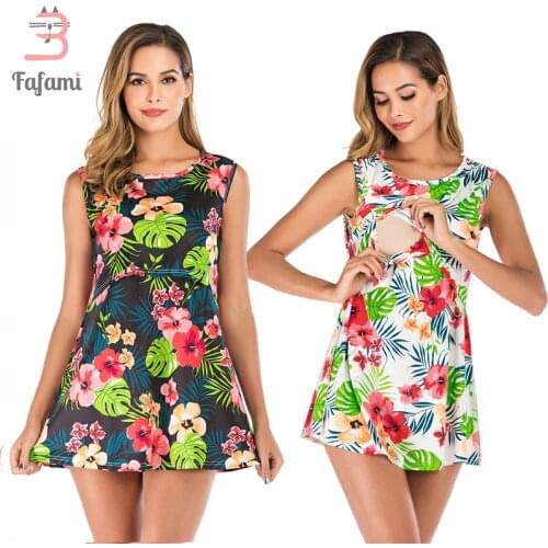 Maternity Clothes Summer Floral Print Feeding T-shirt For Pregnant Women Breastfeeding Sleeveless Tanks BOHO Maxi Nursing Tees