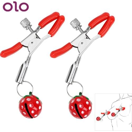 OLO Nipple Stimulator Nipple Clamps Breast Clips Sex Slave Restraints Erotic Metal Strawberry Sex Toys for Couple Adult Games