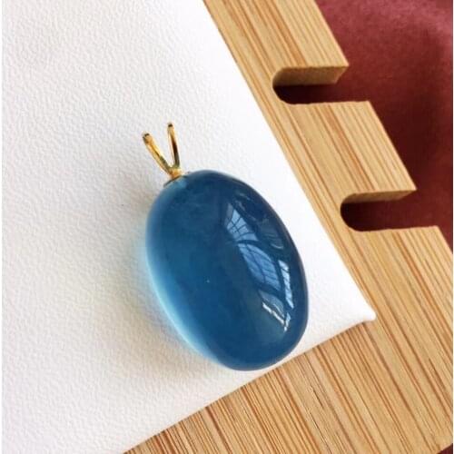 Certificate Natural Ice Dark Blue Aquamarine Oval Pendant 20.5*13.8mm Women Man Clear Stone 18K Gold Necklace AAAAA