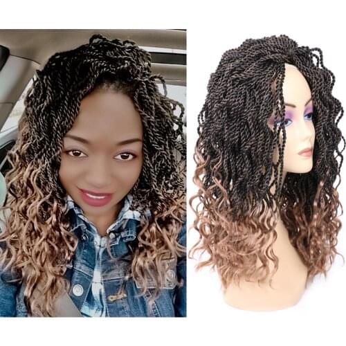 DAIRESS 14" Wavy Senegalese Twist Hair With Curly Ends Crochet Twist Hair Crochet Braids Synthetic Braiding Hair Extensions