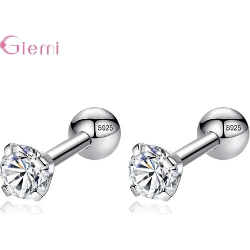 Crystal Zircon 925 Sterling Silver Earrings Channel Cubic Zirconia Silver Stud Earrings for Women Girl Gifts Jewelry