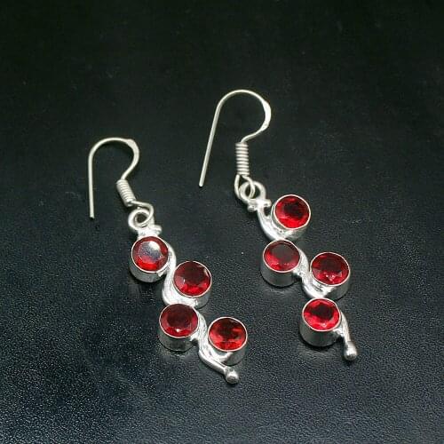 Gemstonefactory Big Promotion Unique 925 Silver Red Garnet Wedding Charm Women Ladies Gifts Dangle Drop Earrings 20212230