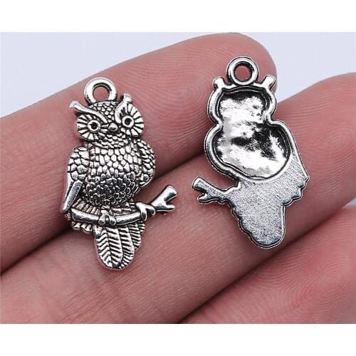 Tristana 20pcs 25x15mm Antique Silver Color Owl Charms Pendant For Jewelry Making DIY Jewelry Findings