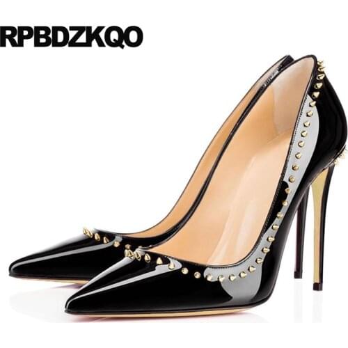 Ladies Spike Black 12 44 13 45 12cm 5 Inch Big Women Shoes Size Crossdresser Plus Stiletto Pointed Toe Italian Pumps High Heels