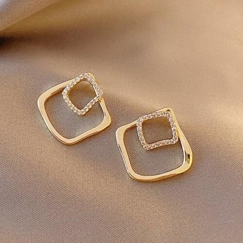 Rotating Square Metal Wear Temperamental Earrings Mosaic Semi-precious Stones Compact Stud Earrings Vigorous Girl Jewelry Gifts