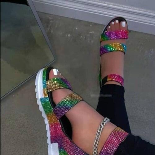 Ladies plus size 43 sandals 2021 spring and summer new sequined rhinestone sandals