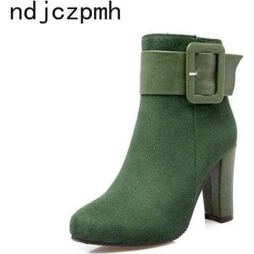 Womens Boots The New Winter Fashion Square Head Zipper High Heel Short Tube Martin Women Shoes Plus Size 31-43 Heel Height 8cm
