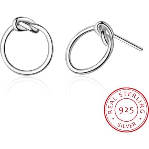 925 Sterling Silver Hollow Geometric Circle Knot Stud Earrings For Women Silver 925 Fine Jewelry Oorbellen Boucle D'oreille