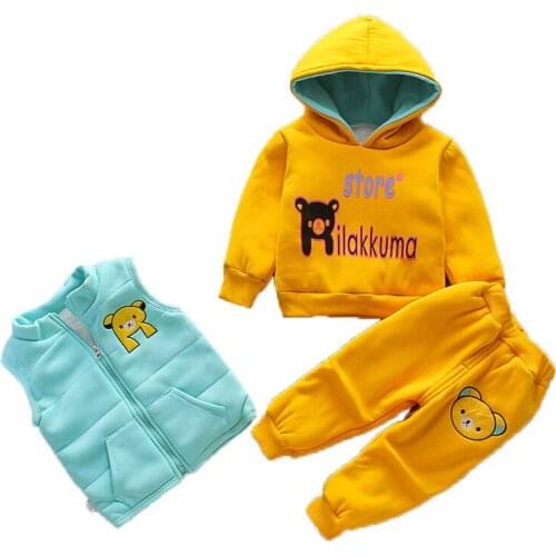 Winter Baby Boys Girls Clothing Sets 2020 Boys Girls Warm Hooded Coats Vest Pants Suit 3Pcs Kids Thick Tracksuit Clothes Set
