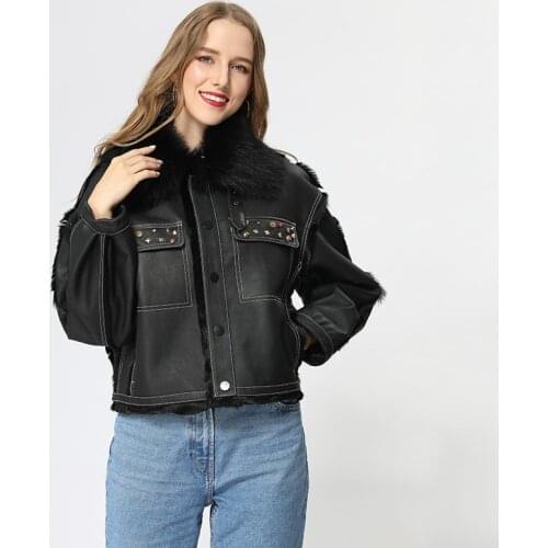Winter Jacket Simple Top Stitch Design Short Black Real Sheep Fur Coat Shearling Leather Coat MJF-SJ-02