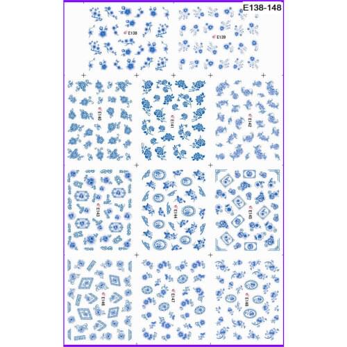 11 PACKS / LOT 3D SIMULATION CHINA BLUE SELF-ADHESIVE NAIL TATTOOS STICKER E138-148
