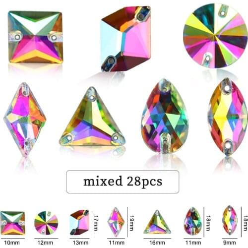 28pcs AAAAA Best Quality Sewing Crystal Flatback Mixed Rhinestones Glass Sew On Stones For Garment Clothing D6537