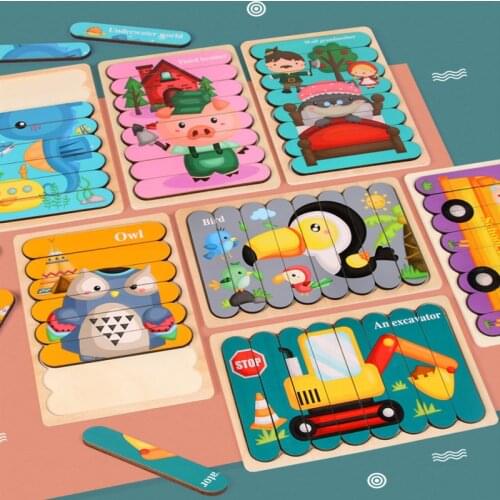 Double Sided Strip 3D Puzzles Baby Toy Wooden Montessori Materials Educational Toys For Children Large Bricks Kids Learning Toys