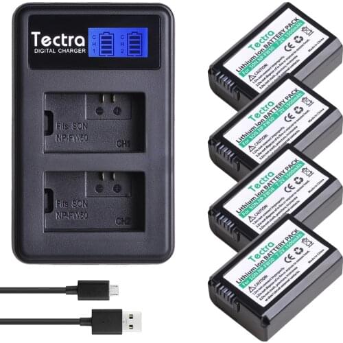 4Pcs NP-FW50 NPFW50 NP FW50 Battery+LCD USB Dual Charger for Sony Alpha a6500 a6300 a6000 a5000 a3000 NEX-3 a7R Battery