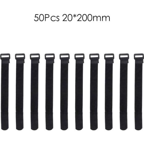 50pcs 20*200mm Black Self Adhesive Hook Loop Cable Ties Fastener Strap Cord Organizer