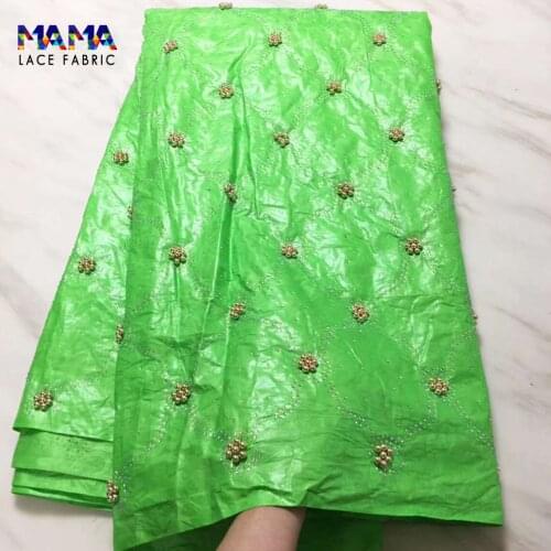 5 Yard Green 2021 New Design Afrian Lace Fabric Embroidery Lace Sewing Bazin Riche With Rhinestones For Wedding Bride Material