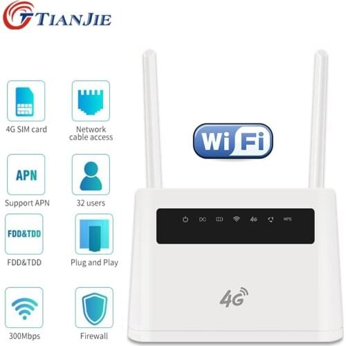 TianJie 4G Cpe Wifi Antenna Unlocked QoS VPN Port Forwarding Modem Wifi Hotspots Wireless Broadband with Sim card Slot