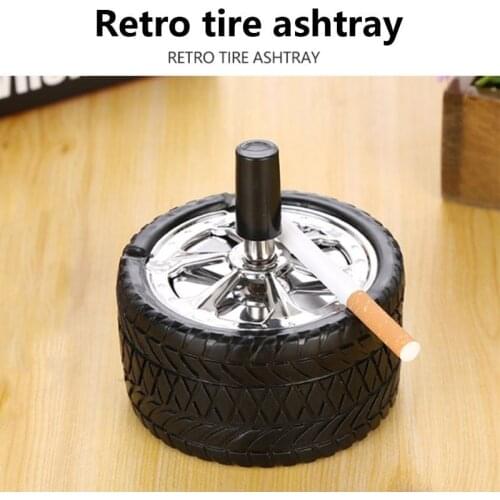 Press Tire shape Car Ashtray With lid windproof rotation Flame Retardant Ash tray For Car Accessories Cigarette Cylinder Holder