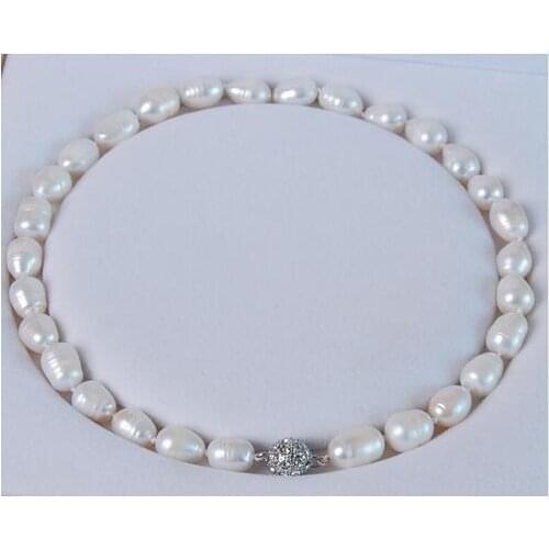 Free Shipping LARGE 11-12MM NATURAL WHITE REAL BAROQUE CULTURED PEARL NECKLACE