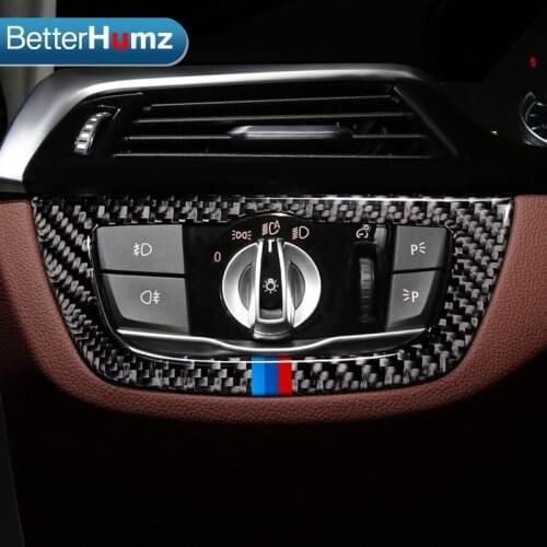 Betterhumz Interior carbon fiber Headlight Switch Frame Car stickers and Decals For BMW 5 Series G30 car styling Accessories