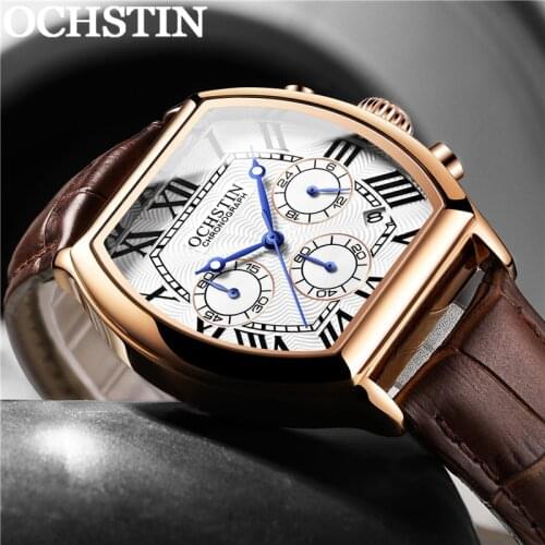 OCHSTIN Man WristWatch Chronograph Sport Men Watch Military Top Brand Luxury Rose Gold Genuine Leather Business Male Clock 6132