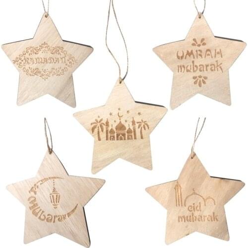 Wooden Star Hanging Pendant Eid Mubarak Ramadan Decor for Home Islamic Muslim Party Decor Kareem Party