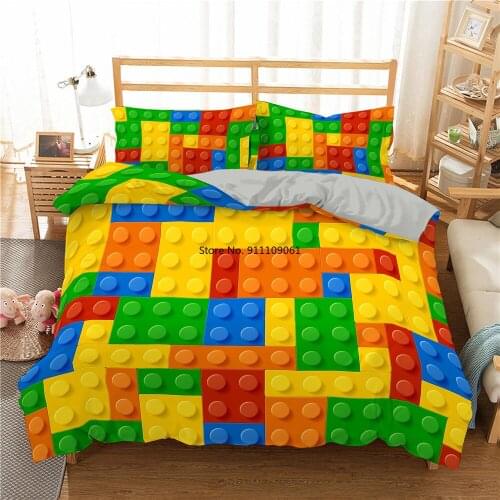 Childrens Toy 3D Building Block Pattern Duvet Cover for Home Textiles Bedroom Quilt Covers Bedding Set with Pillowcase