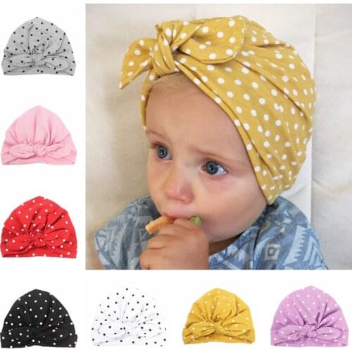 Sweet Dot Bowknot Children Cap Beanie Spring Autumn Newborn Turban Kids Hats Shower Birthday Gift