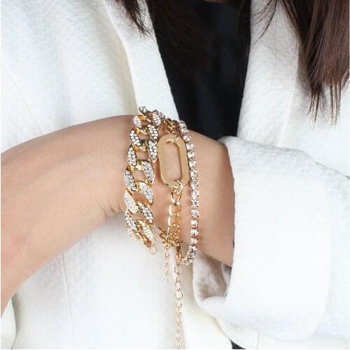 HaHaGirl 3pcs Punk Curb Cuban Chain Bracelets Set For Women Bohemian Thick Gold Color Charm Bracelets Bangles Fashion Jewelry