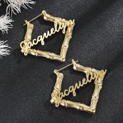 Custom Hoop Earring Stainless Steel Bamboo Squar Shape Earrings Bamboo Style Earrings Hoop Charm Jewelry Gift For Women Earring