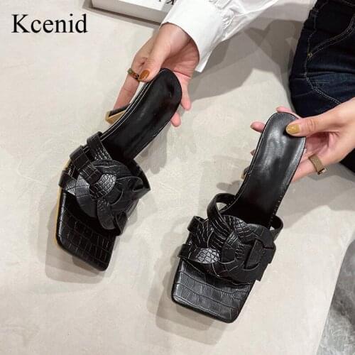 Kcenid Nude Black Women Slippers Thin High Heels Sexy Sandals Slipper Shoes For Women Weave Design Square Toe Slides Party Pumps