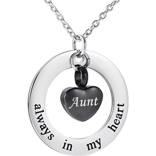 Cremation Jewelry Urn Necklace for Ashes Engraved name Always in my heart Memorial Ash Keepsake Heart Memorial Pendant-Black