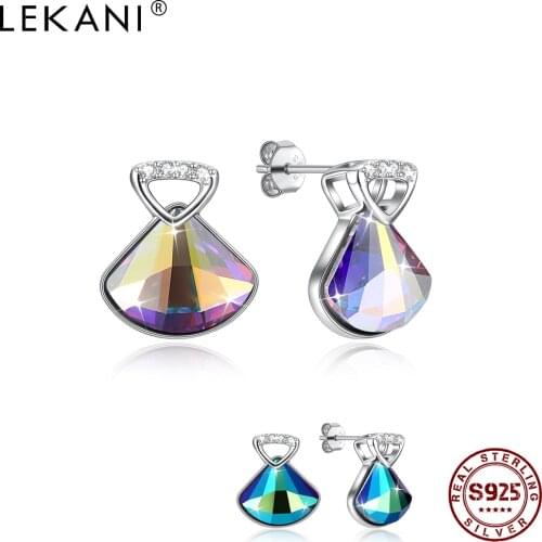LEKANI 925 Sterling Silver Earrings Shining Geometric Austria Crystal Hanging Stud Earrings For Women Party Fashion Jewelry