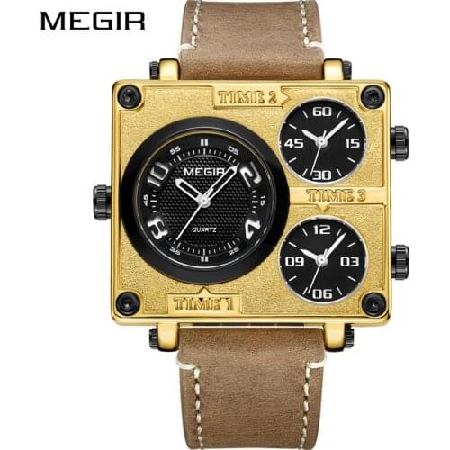Mens Watch MEGIR Waterproof Creative Quartz Wristwatches Men Multiple Time Zone Causal Sports Military Watches Erkek Kol Saati