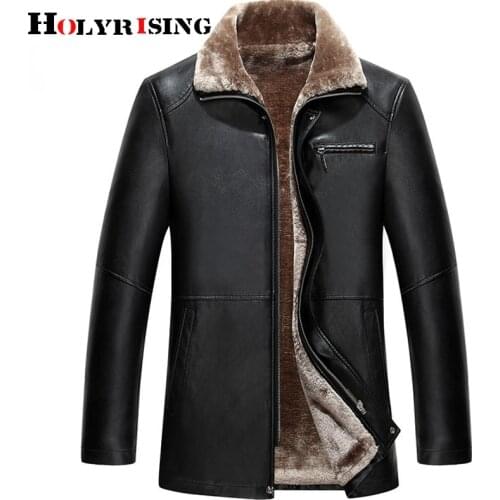 Holyrising new Leather Jacket Men Coats Brand High Quality PU Outerwear Men Business Winter Faux Fur Male Jacket Fleece 18883-5