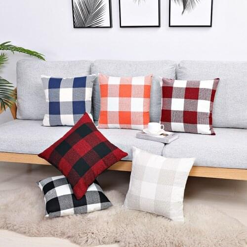 New 2021 Pillow Linen Plaid Decorative Cushions Pillowcase Polyester Cushion Cover 45x45 Pillow For Sofa Decoration Pillowcover