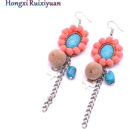 New Fashion Earrings Bohemian Style Ear Hooks Handmade Beaded Cotton Ball 5 Star Fashion Earrings Ms. Jewelry Gifts