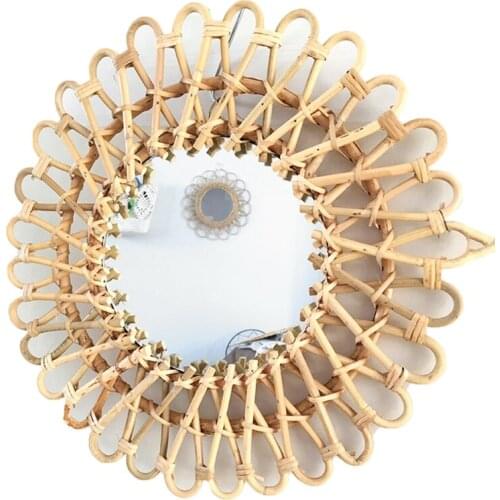 Plaited Rattan Art Decoration Makeup Mirror Dressing Bathroom Wall Hanging Prop