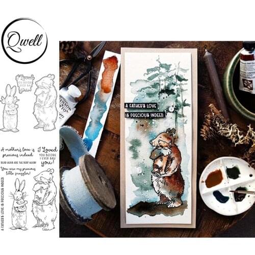 QWELL Bunny Mice Parent-child Precious Love Cutting Dies With Clear Stamps Set DIY Scrapbooking Craft Paper Making Template 2021