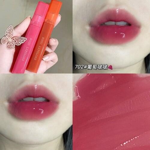 RUGU mirror lip gloss water glass smooth lip cream nude makeup for girls long lasting Rose red brown jelly lip tint AC419
