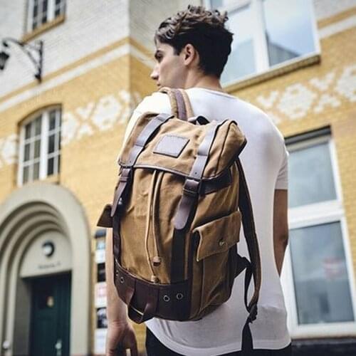 Vintage Waxed Canvas Backpack Men Backpacks for School Teenagers Travel Laptop Backpack