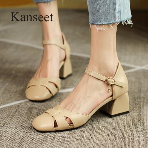 Kanseet Summer Sandals Black Yellow Apricot 2021 New Women Shoes Buckle Strap Daily Hollow Out Casual Footwear Large Size 33-43