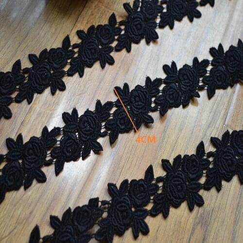 Somelace 4CM Width (5yds/lot) black flower water soluble Hight quality lace fabrics embroidered lace trim-m16080710