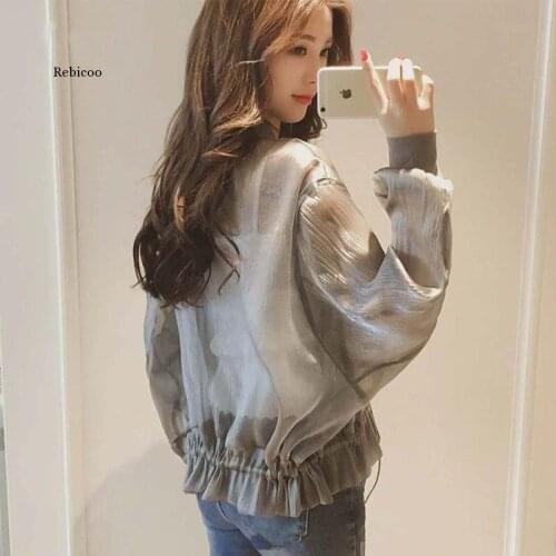 Bright Silk Sun-Proof Clothing Womens New Summer Loose Thin Cardigan Baseball Uniform Spring and Autumn Zip-up Jacket