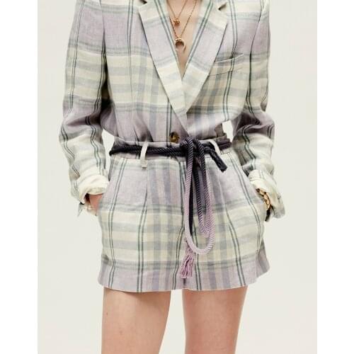 Women Pants 2021 French Early Autumn Retro Wild Plaid Cotton and Linen Trousers Fashion High Waist Shorts