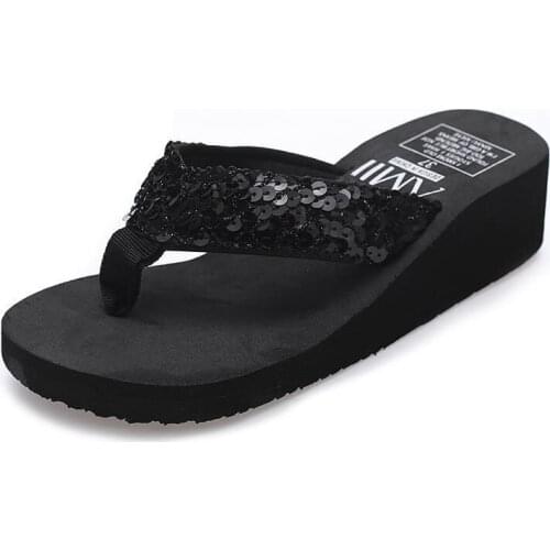 Sequins Women Shoes Beach Slippers Flip Flops Sandalias Plataforma Women Wedges Women Sandals