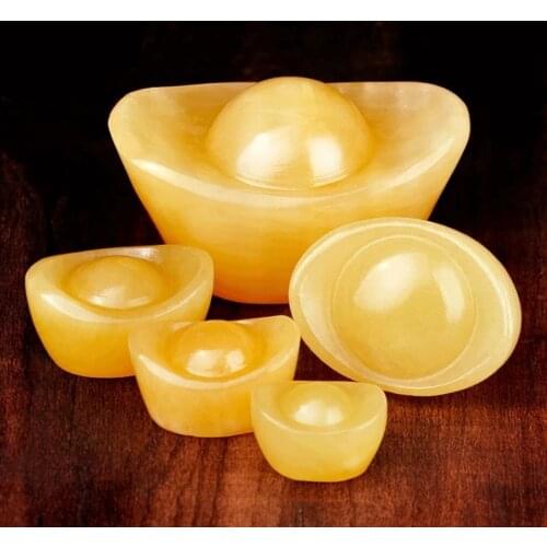 1pcs Natural Yellow jade carving shoe-shaped gold ingot for decorations