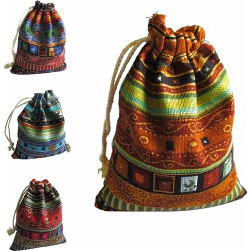 10Pcs Cotton Jewelry Bags 10Pcs Ethnic Gift Bags Stripe Tribal Tribe Drawstring Bags Christmas Jewelry Pouches