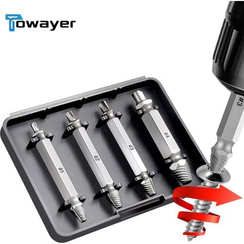 4pcs Damaged Screw Extractor Drill Bits Guide Set Broken Speed Out Easy Out Bolt Stud Stripped Screw Remover Tool