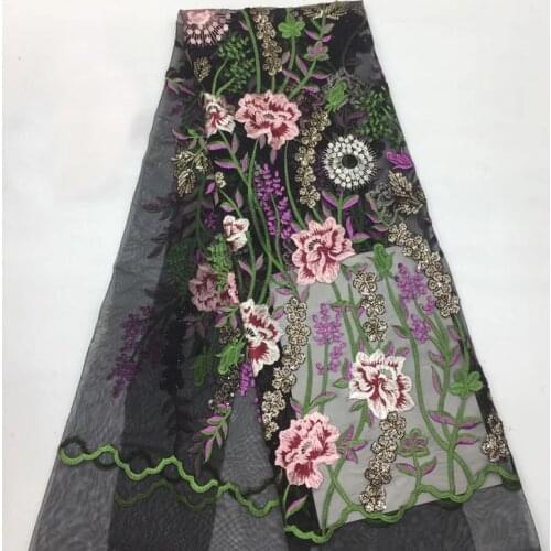 5yards/pc) high quality African French net lace fabric with excellent flowers embroidery and sequins for graceful dress FSS022